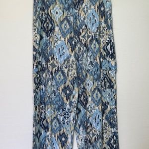 D & Co Beach Loose Fit Wide Leg Stretch Knit Cargo Pants QVC Sz L Blue Ikat   57